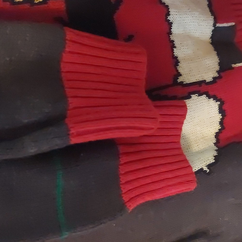 Ugly Christmas Sweater Dark Gray Red Multi Santa Holding A Tasty Beverage Sz L - Picture 10 of 16